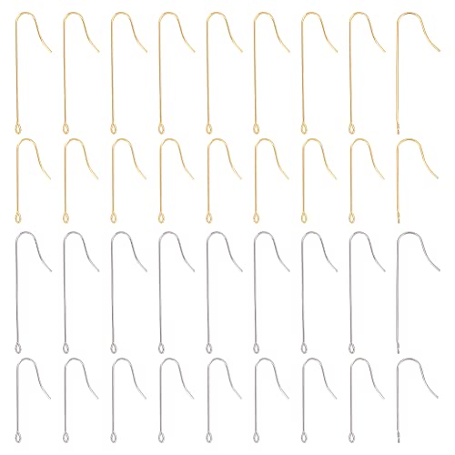 UNICRAFTALE 160Pcs 2 Size 2colors 316 Surgical Stainless Steel Earring Hooks GoldenEar Wire Hooks with Vertical Loops Pin 0.7mm French Fish Wire Earrings for Jewelry Making Hole 1.5mm