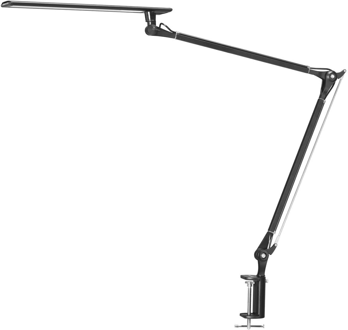 PHIVE LED Desk Lamp, Architect Task Lamp, Metal Swing Arm Dimmable Drafting Table Lamp with Clamp Black