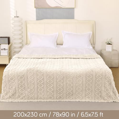 Image of HOKIPO Fleece AC Blanket Double Bed Queen, 200X230 Cm / 6.5X7.5 Feet, Beige (AR-5743-BGE)
