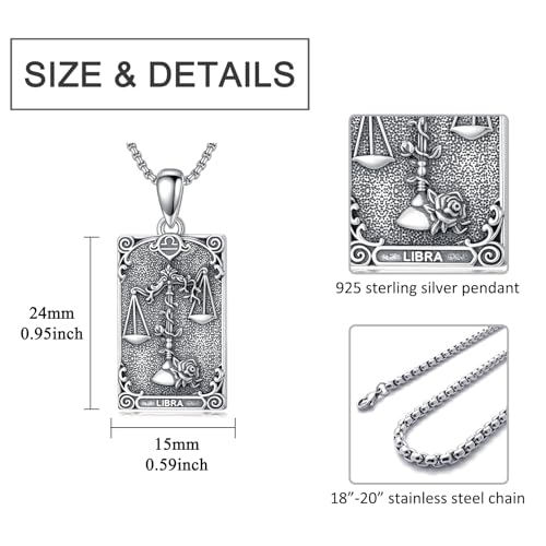 PELOVNY 12 Zodiac Sign Necklaces 925 Sterling Silver Constellation Tarot Card Pendant Necklace Astrology Horoscope Jewelry Birthday Gifts for Women Men4