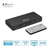 【HDMI Switch V2.0】 el conmutador 4K de 4 puertos HDMI permite cuatro entradas independientes que admiten resolución 4K y sonido envolvente 7.1. Admite HDCP 2.2, ancho de banda de 600MHz / 6Gbps por canal, color profundo de 12 bits por canal y resolución de hasta 4K a 60Hz, ofreciendo calidad de imagen Ultra HD.