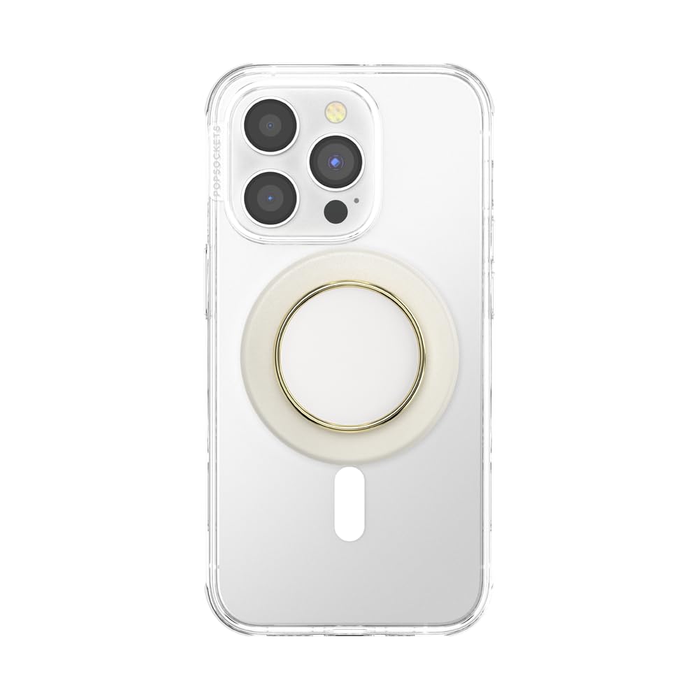 PopSockets: PopGrip Round para MagSafe - Anillo Adaptador para MagSafe Incluido - Soporte y Agarre para Teléfonos Móviles y Carcasas con un Top Intercambiable - Enamel Coconut Creme