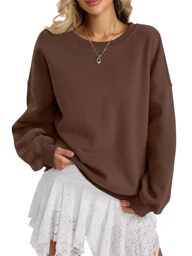 EasyGala Women Fleece Sweatshirts Oversized Crewneck Pullover Trendy Long Sleeve Tops Fashion Fall Outfits Clothes 2026 Brown Medium