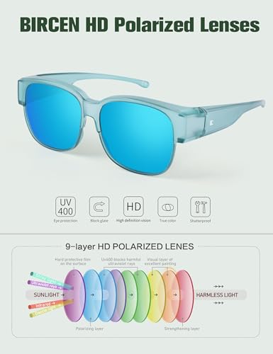 Image of Bircen Polarized Mens Sunglasses: UV Protection Black Blue Shades for Men Sport Driving with Al-Mg Metal Frame