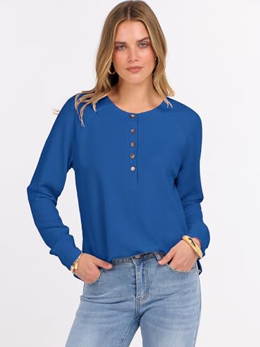 Image of ANRABESS Women's Waffle Knit Henley Top Long Sleeve Shirts