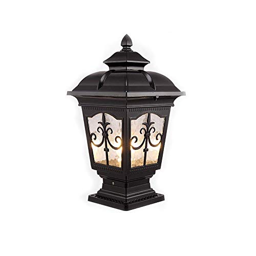 BTBAM European Bollard Pillar Light Outdoor Villa Garden Gate Column Lamp Waterproof IP55 Aluminum Household Patio Post Lantern Glass Lampshade E27 Lighting Fixture (Color : Black)