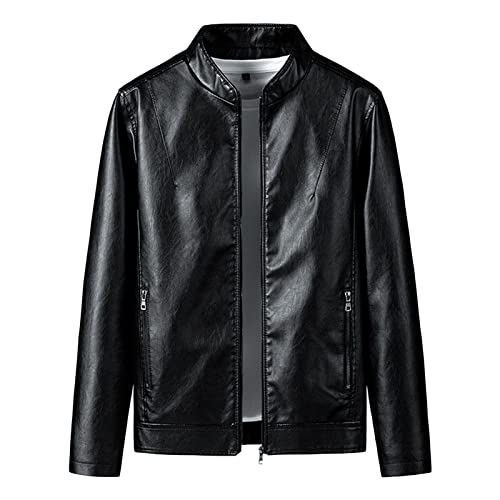 Chaqueta casual de cuero para hombre color negro miniatura 1