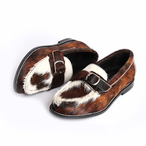 Image of XOBZJH Vintage Penny Loafers for Women Handmade Natural Calf Hair Flats with Arch Support,Comfortable Designer Work Walking Shoes