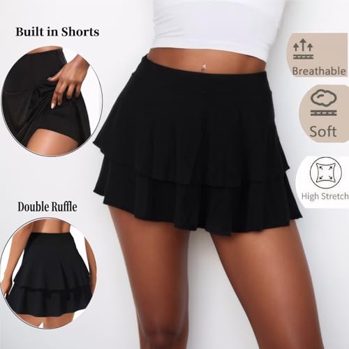 Layered Ruffle Skort for Women High Stretchy Sexy Mini Skirt with Shorts Underneath 20252