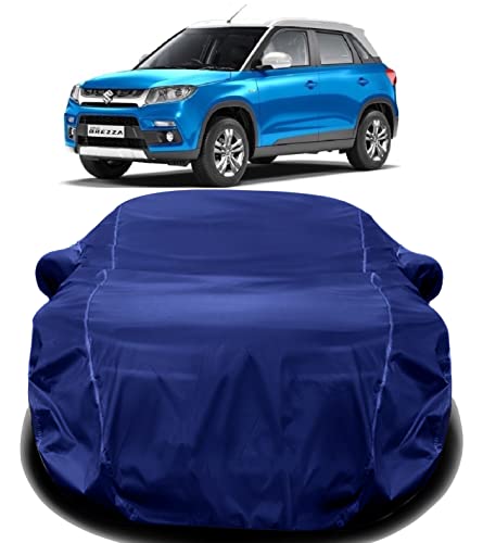 Image of AUCTIMO Waterproof Car Cover with Triple Stitched Fully Elastic Ultra Surface Body Protection for Vitara Brezza (Navy Look)