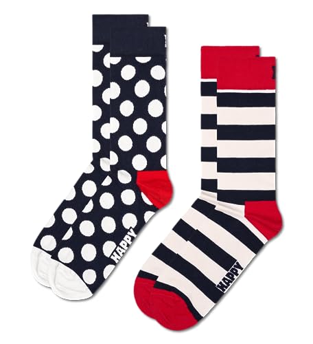 Happy Socks Classic Big Dot Design Crew Socks, for Men and Women, made with Sustainable Organic Cotton - Blue, White and Red - size 10-13 - 2-Pack