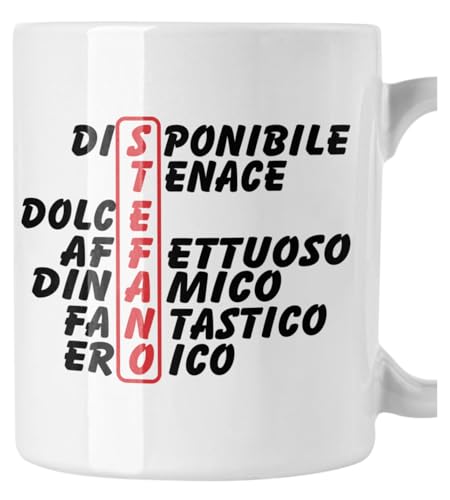 bubbleshirt Tazza Mug divertente con nome Stefano e aggettivi simpatici Idea Regalo Compleanno Natale in ceramica
