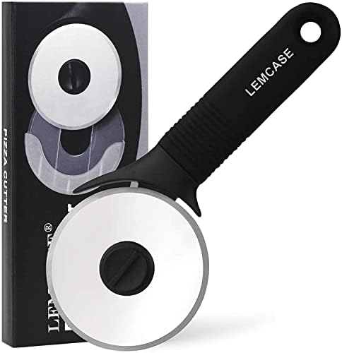 LEMCASE Pizza Cutter Wheel, Professional Pizza Slicer - Silicone Handle and Stainless Steel Blade with Protective Cover| Black