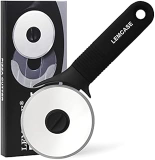 LEMCASE Pizza Cutter Wheel, Professional Pizza Slicer - Silicone Handle and Stainless Steel Blade with Protective Cover| Black