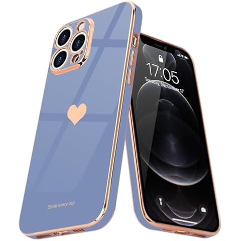 Teageo for iPhone 12 Pro Case for Women Girl Cute Love-Heart Luxury Bling Plating Soft Back Cover Raised Full Camera Protection Bumper Silicone Shockproof Phone Case for iPhone 12 Pro, Cool Grey Cover