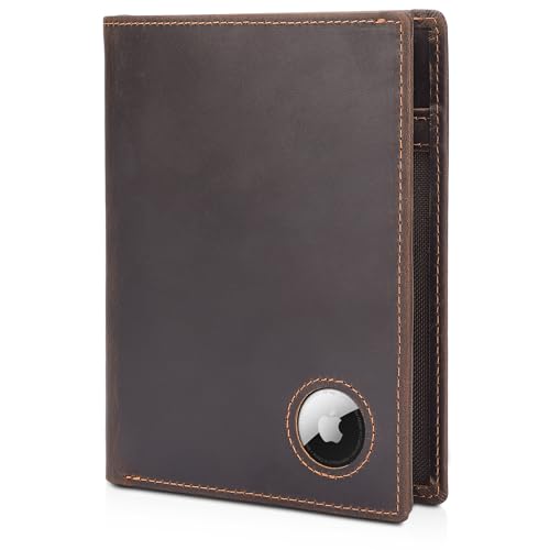 Polare Luxury RFID Blocking Leather Passport Holder Travel Wallet For Men and Women (Dark Brown with AirTag Slot)