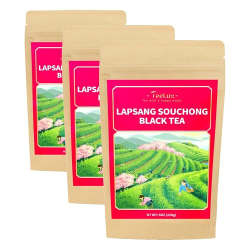 Image of TeeLux Lapsang Souchong Tea, Premium Black Tea Loose Leaf, Chinese Smoked Tea, Caffeinated, 8oz /228g (Pack of 3)