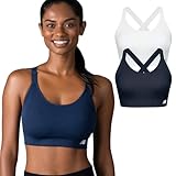 New Balance 2 Pack Bra, Adjustable Straps, Seamless Wirefree, Sea Salt/Navy, Medium