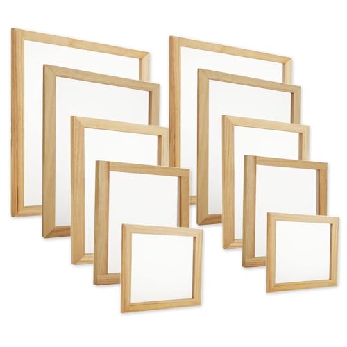 QTLCOHD 10 Pcs 5 Size Paper Making Screen Wooden Screen Printing Frame Mould and Deckle for Screen Printing Beginners and Kids 8 x 8 inch, 10 x 7.5 Inch, 12 x 8 Inch, 13.4 x 10 Inch, 16 x 12 Inch
