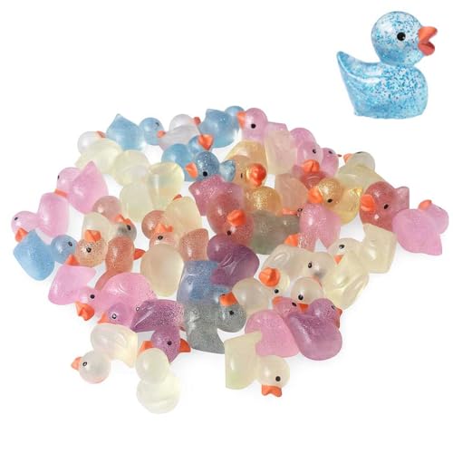 100pcs Sparkling Glitter Resin Mini Ducks Assorted Colour Tiny Plastic Ducks for Fairy Garden Dollhouse Decor Aquarium DIY Crafts & Party Favors