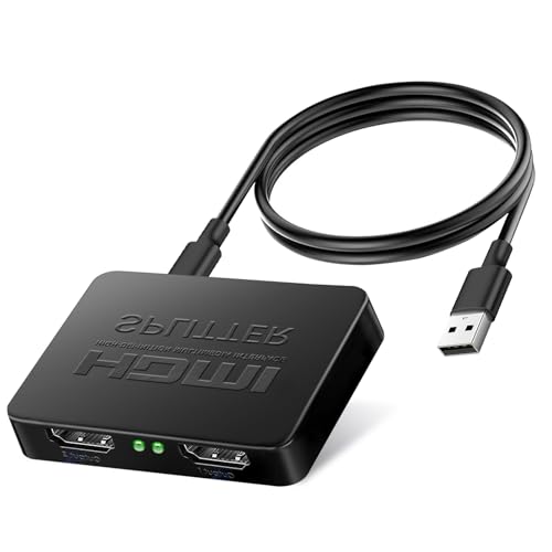 NiceBest Splitter Hdmi 1 Entrada 2 Salidas, Duplicador Hdmi 4K HD 1080P Audio Video Adaptador con Cable de Alimentación Micro USB para PS3/4, Xbox, Sky, DVD, HDTV, Proyector