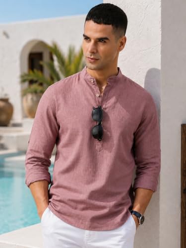 Image of Majestic Man Men's Pure Cotton Solid Mandarin Collar Slim Fit Roll-Up Sleeves Short Kurta Lightweight Summer Kurta for Daily & Occasion Use