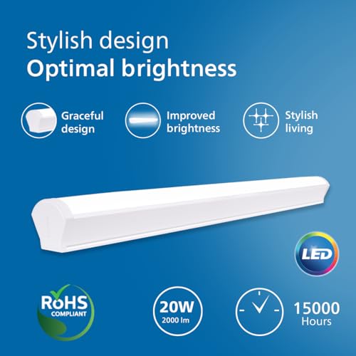 Image of Philips 1.6ft 20W Compact Mirror Light | CrownGlow Decorative Modern Tubelight for Home | Cool Day Light, Pack of 1