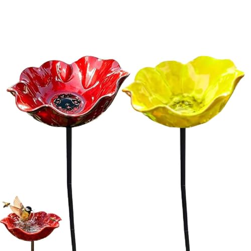 2pcs Handmade Metal Flower Garden Stake Bird Bath Bowl,Detachable Pollinator Watering Station & Butterfly Puddler,Bees Bath for 