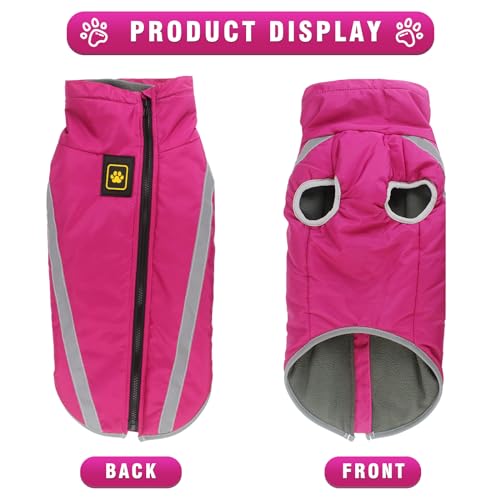 Hunde Winterjacke, Warme Hundejacke Mantel für Mittlere und Große Hunde Winter Wasserdicht Hundekleidung Reflektierende Fleece Welpen Outdoor-Mäntel für Labrador, Bulldogge, Samoye (4XL/53cm, Rosa)
