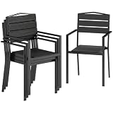 Outsunny Juego de 4 Sillas de Jardín Exterior Apilables 52x51x90 cm Negro