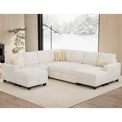 Belffin Oversized Sofa Bed Modular Sectional Sleeper Sofa with Pull Out Bed L Shaped Couch with Storage Chaise Beige Couch Beige Sleeper 4