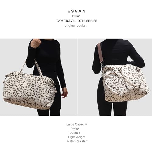ESVAN Travel Tote Duffel Gym Bag,Weekender Overnight Carry-on Tote Crossbody Bag with Wet Pocket and Trolley Sleeve Upgraded (Corduroy Brown leopard print) by ESVAN - Image 5