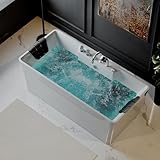 Empava 59-Inch White Freestanding Whirlpool Bathtub Rectangular with 8 Hydromassage Adjustable Water Jets