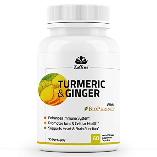 Zaffrus - Organic Turmeric Curcumin & Ginger With Black Pepper (Bioperine) For Maximum Absorption To Support Immune System & Overall Health. 60 Supplement Capsules #TOP29