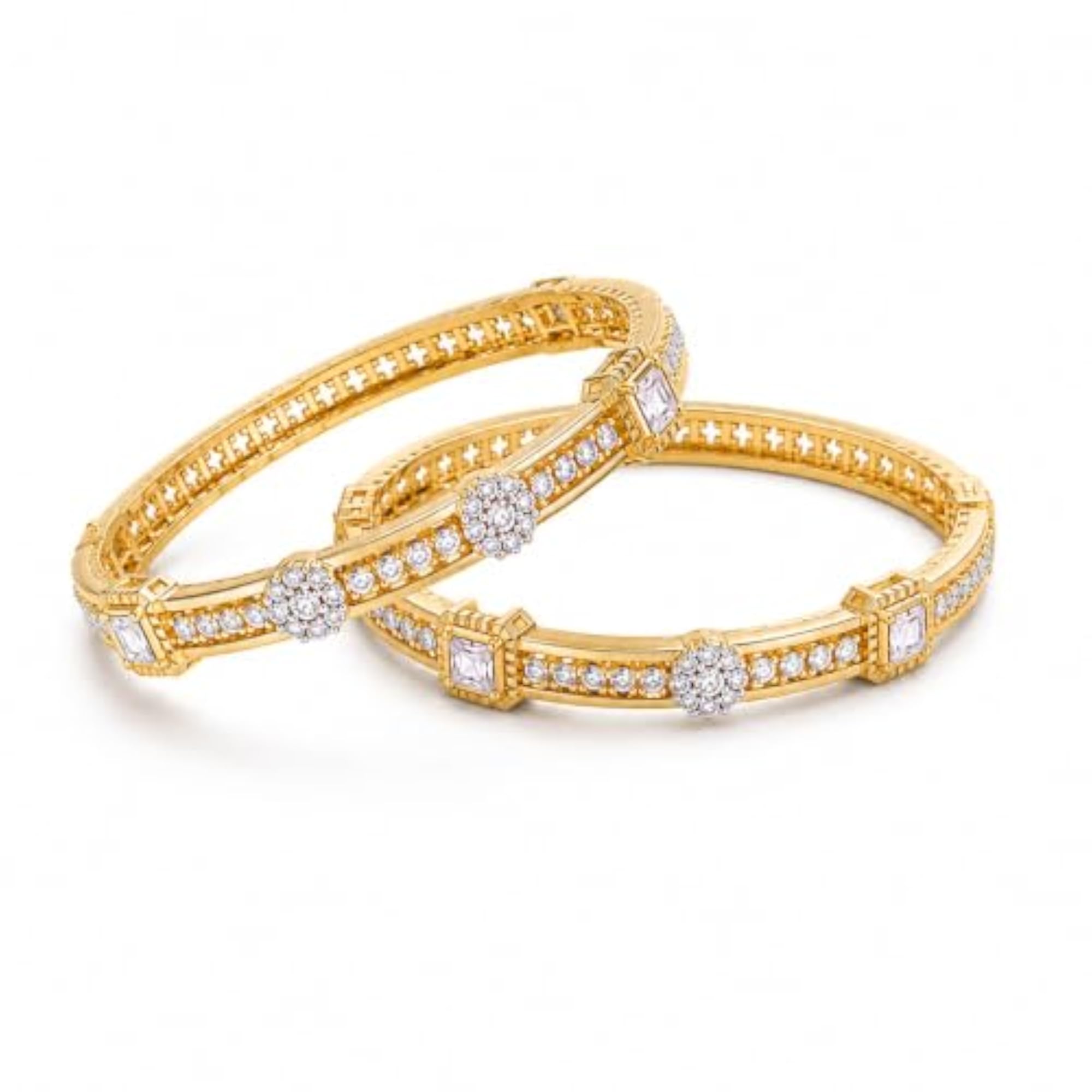 Gold Gemstone American Diamond Bangle, Elegant Gift