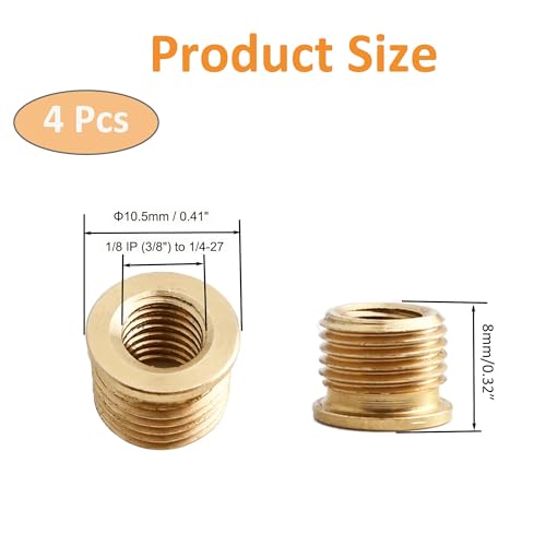 Image of 4 Pcs Brass Lamp Finials Adapter - 1 /8 IP (3 /8 inch) to 1 /4-27 Thread Reducer, 10mm Polished Decorative Top Cap for Table & Floor Lamps, Copper Tone Finish (0.39 inchx0.31 inch)