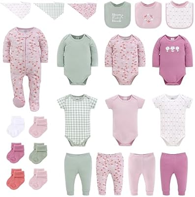 The Peanutshell 23-Piece Baby Girl Clothes Set, 100% Cotton Newborn Essentials, 0-3 Months Floral Gr...