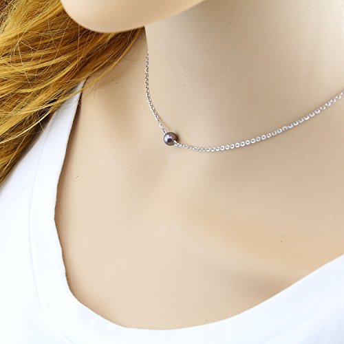 Minimalist Black Pearl Choker Necklace - 6.0 Mm Potato Shape Adjustable One Pearl Necklace Jewelry Stainless Steel Small Dainty Peacock Blue Pearl Choker Collar Necklace For Women Teen Girls 14 Inch #TOP2