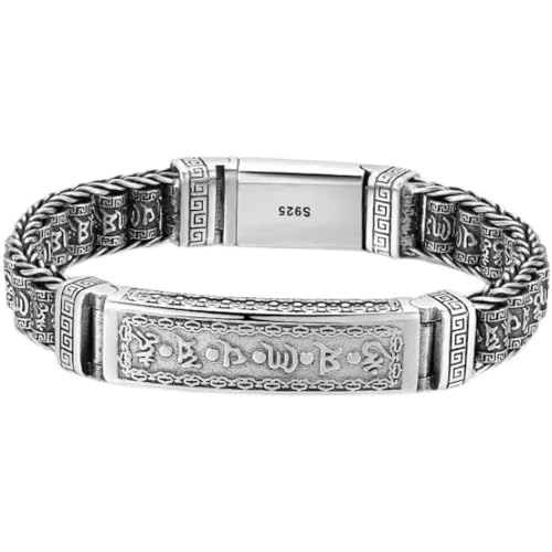 Feng Shui Bracelets for Men Women, Retro Six-Character Mantra Bracelet, Tibetan Buddhist Bracelet, 925 Sterling Silver Wealth Meditation Amulet Bring Good Luck, Personalized Jewelry