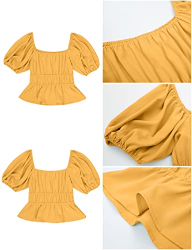 Luvamia Womens Casual Puff Sleeve Off The Shoulder Blouse Holiday Shirts For Women Sexy Crop Top For Women Puffy Sleeve Shirts For Women Golden Glow Size Large Fits Size 12 / Size 14 #TOP5