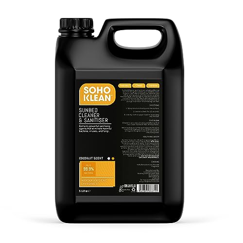 Soho Klean - Sunbed Cleaner & Sanitiser Multi-Purpose Salon Spray | Alcohol Free, Kills 99.99% of Germs and Bacteria | Fresh Coconut Fragrance - 5 Litre