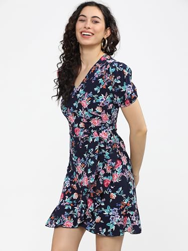 Image of Tokyo Talkies Women's Elegant Puff Sleeve Playful Mini Dress | Flowy | Feminine Silhouette for Effortless Grace | Floral Print