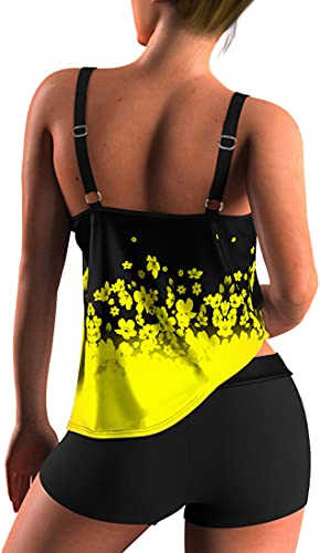 EUDOLAH-Damen-Zweiteiler-Tankini-Set-Weste-Oberteile-mit-Hotpants-Badeanzug-Sommer-Retro-Blumendruck-Strandmode