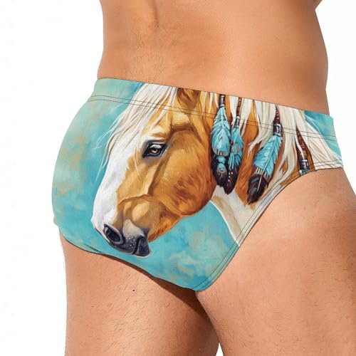 Indian Horse Printed Swim Briefs for Men Sexy Bikini Swimwear Elastic Beach Trunks Bathing Suit4