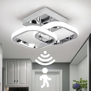 LED Motion Sensor Ceiling Light Indoor, 22W Cold White 6000K Ceiling Light, Square Design Sensor Light,24 * 20 * 9CM，Suitable for Garages, Hallway, Aisle, Porch, Corridor，Entrance (Silver)