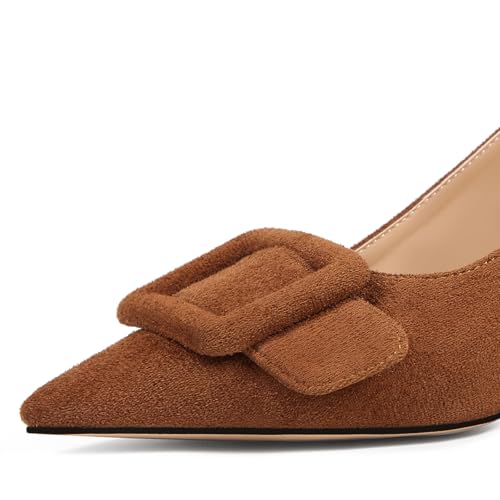 Fericzot Women's Stiletto High Heel Pumps Wedding Party Closed Classic Dress Heeded Shoes with Square Buckle4