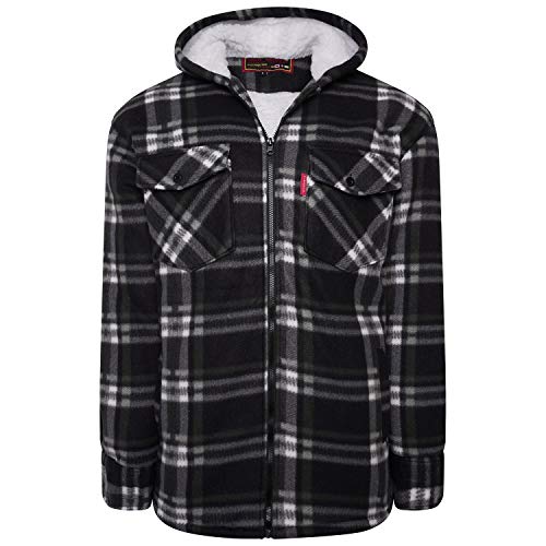 Shop Online Men's Padded Check Shirt Fur Lumberjack Collared Quilted Jacket Warm Thermal Casual Workwear Top Fleece Lumber Jack Padded Shirts (Black/Hooded, XL)