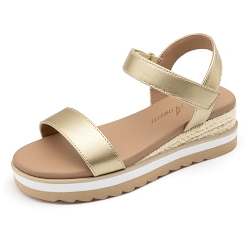 Image of Athlefit Girls Platform Wedge Sandals Open Toe Espadrille Sandals Ankle Strap Summer Dress Shoes for Toddler Little Big Kid