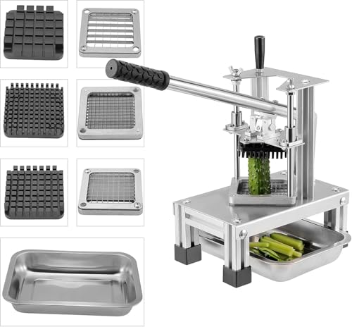 Yontwe Commerce Coupe Friture Française avec 3 Lames de Rechange, 1/2, 1/4 et 3/8 Hachoir Simple Hachoir à Pommes de Terre au Citron Frit Français avec Poignée d'extension