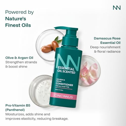 Image of Cincinnus Nourish & Repair Conditioner | Argan Oil, Tea Tree, Rosemary & Olive Oil | Strengthens & Softens Hair | Sulphate Free Anti Frizz Care for Dry Frizzy Hair (300ml)
